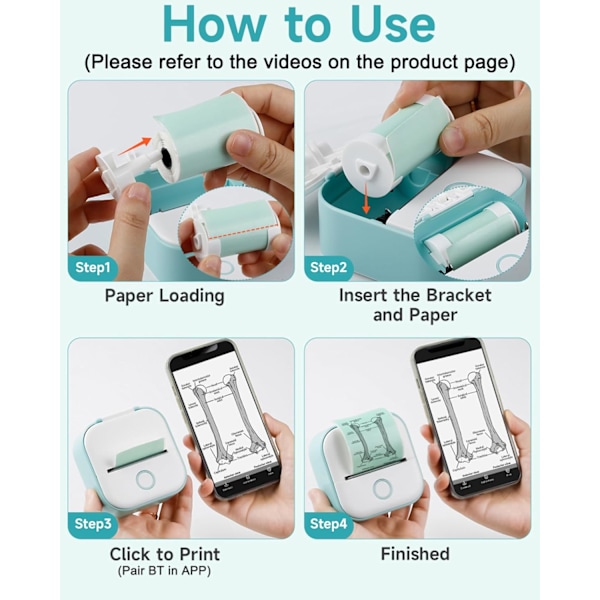 Bærbar Termisk Printer Blækfri Bluetooth Sleeve Printer Til Læring af Grafik, Anatomiske Diagrammer, Fotosgrøn