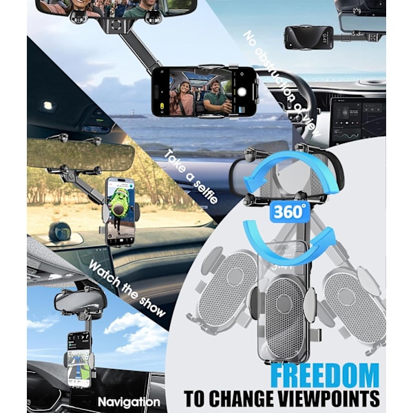Universal Biltelefonhållare 360° Rotationsbar och Infällbar Biltelefonhållare, Passar Alla Mobiltelefoner