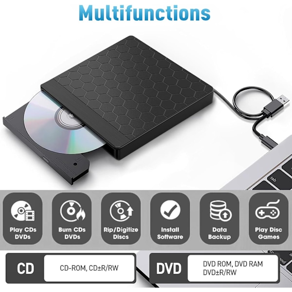 Extern DVD/CD-brännare 5-i-1 DVD-enhet