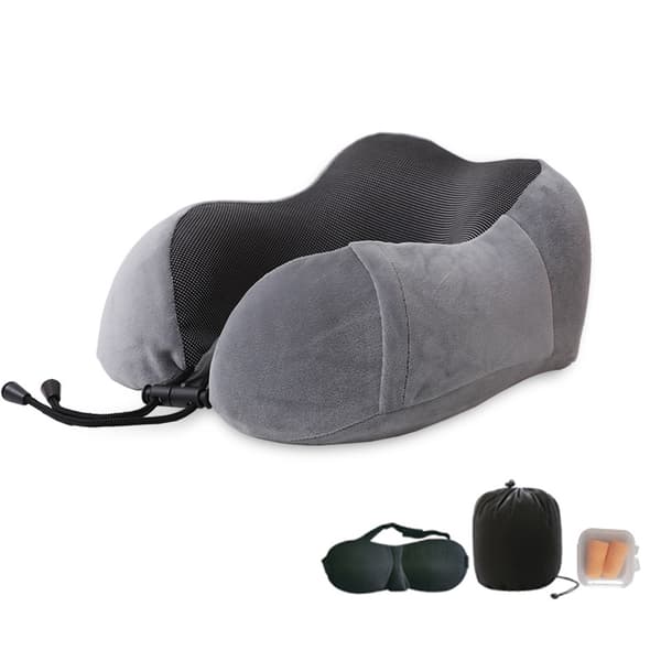 Nackkudde Memory Foam U-formad Resekudde Med Ögonmask Och Öronproppar Grå