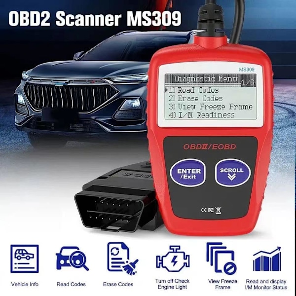 Automatisk bildiagnoseværktøj OBD2 EOBD-scanner Læs og slet fejlkode Vis frysedata