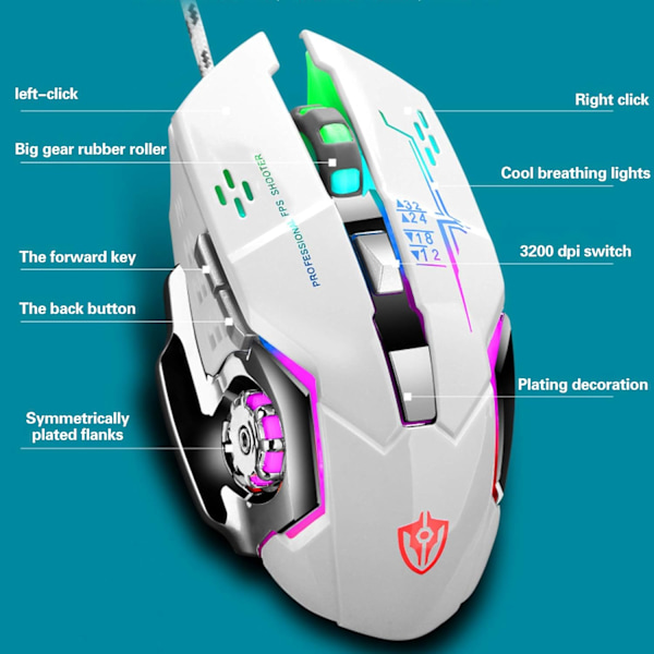 x7 Kablet Gaming Mus USB rgb Gaming Mus - Hvid