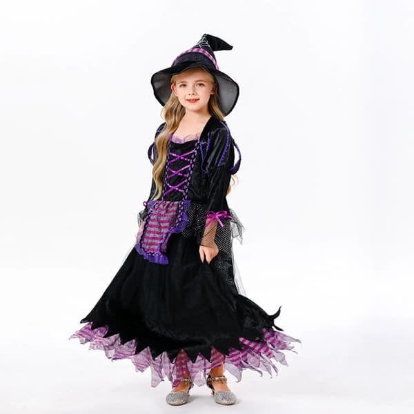 Hekse Halloween kostume med hat (Lilla-L)