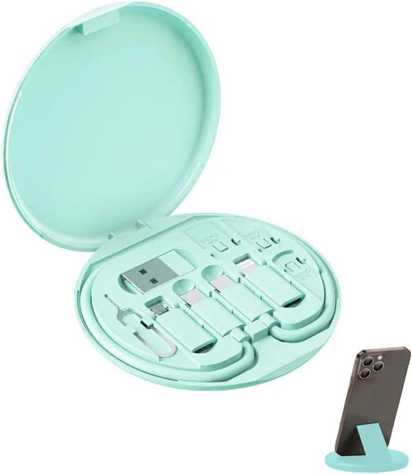 Kabelsett Multifunksjonell Adapter Oppbevaringsboks Med Micro/Type-C/Usb/Apple Grensesnitt Og Kortutløserpinne (Grønn)