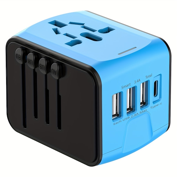 Universal Reseadapter Internationell Strömadapter blå