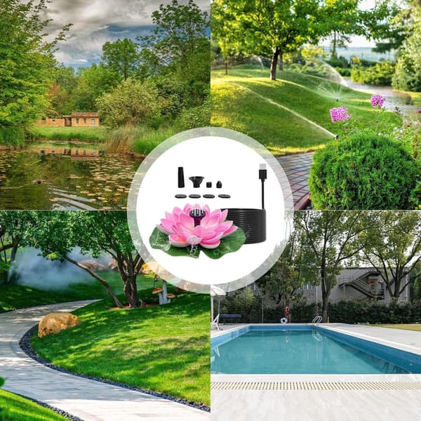 Rosa Lotus Solfontän, USB-driven Fågelbad Dammpump