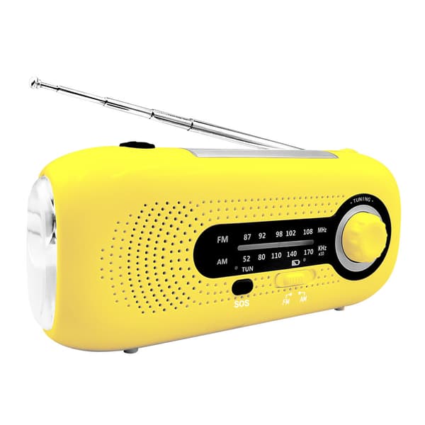 Radio med solcelle, 2000mah Håndsvinggenerator med lommelygte (Gul)