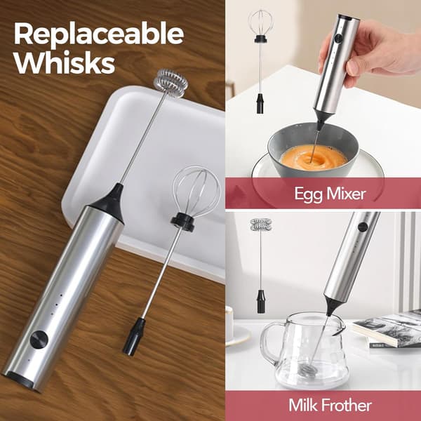 Mælkeskummer, USB genopladelig elektrisk blender (sølv)
