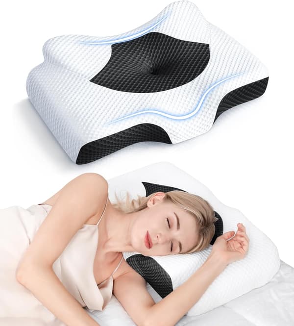 Viskoelastisk nackkudde, Ergonomisk fjärilsformad memory foam som lindrar nacksmärta (svart)