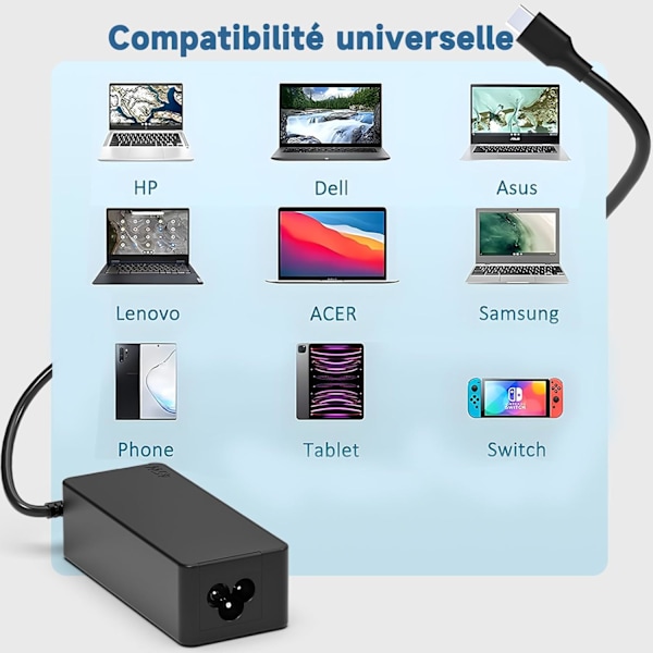 45W Laptop USB-C AC Laddare för Acer Chromebook Spin 11 13 R13 14 15 CB311 CB314 C771 C733