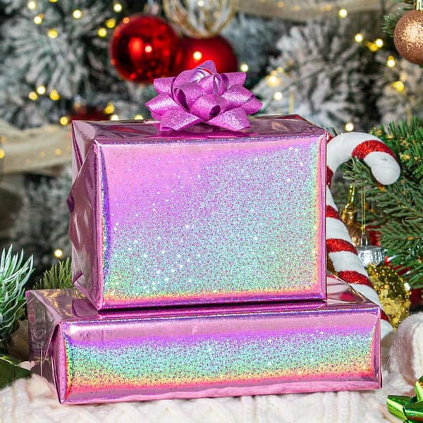 Presentpapper, Holografiskt julklappspapper - 43x1000cm (Pink Meteor)