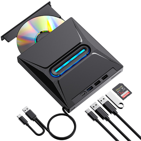 Extern CD DVD-enhet för Laptop, 5-i-1 USB C Portabel USB 3.0 CD/DVD +/-RW-enhet/DVD-spelare