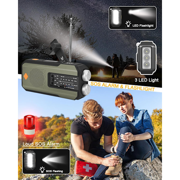 Nödhandvevradio med 3 LED-ficklampor, lämplig för inomhus- och utomhuscamping Armégren