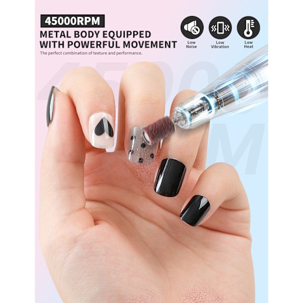Elektrisk nagelfil 45000RPM Uppladdningsbar elektrisk nagelfil Justerbar hastighet för salong Nagelkonst Grå