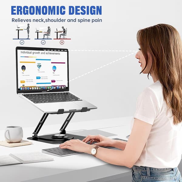 Laptop stand Justerbar Højde 360° Roterende Base (Sort)