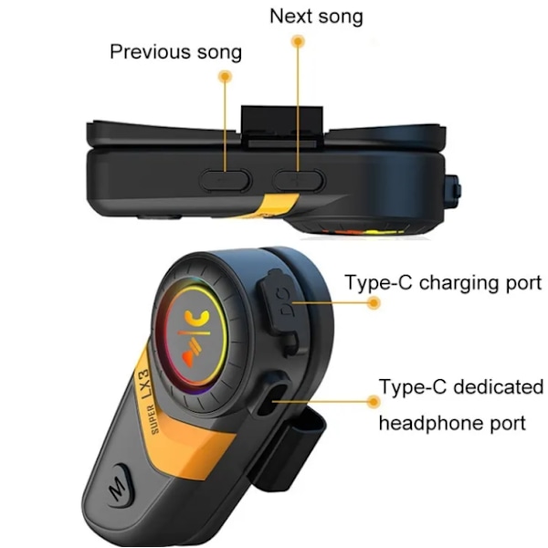 Motorcykel Intercom Headset LX3 Gul