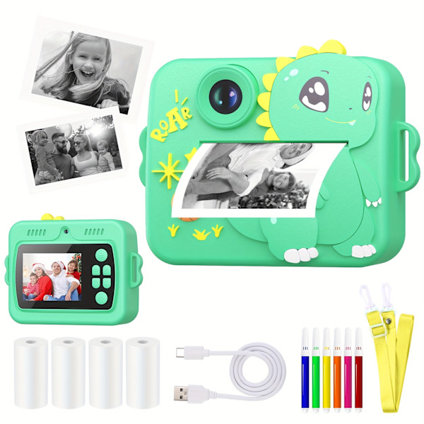 Digitalt Kamera Børn Instant Print Kamera Dobbelt 1080P Hd Kamera Grøn