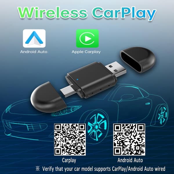 Trådløs Carplay og Android Car Adapter 2 I 1 Dobbelt Usb-C Stik Til Iphone Ios 10+/Android 11+