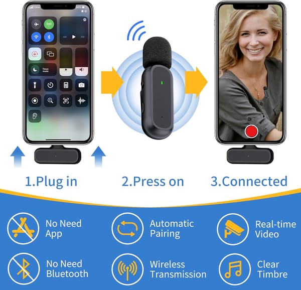 Professionel trådløs Lavalier-mikrofon med adapter til Android iPhone iPad optagelse af video live streaming