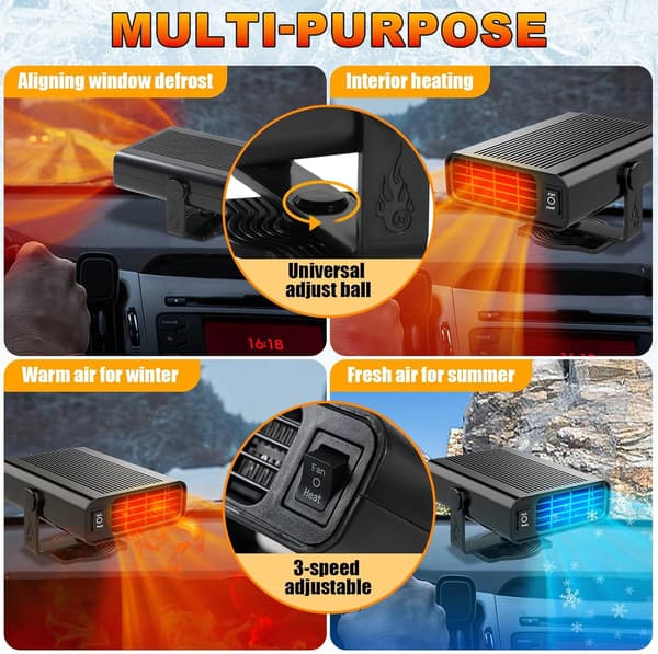 Bilvarmer 12V oppvarming defrost defogger, 360° roterende (Hvit)