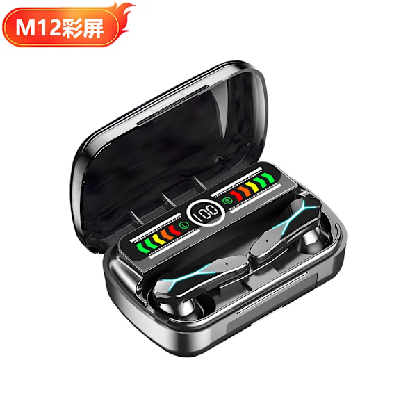 True Wireless Bluetooth Hörlurar M12 LED färg touchskärm M12