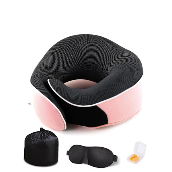 Nackkudde Memory Foam U-formad Resekudde 360° Nackskydd Med Ögonmask Och Öronproppar (Rosa)