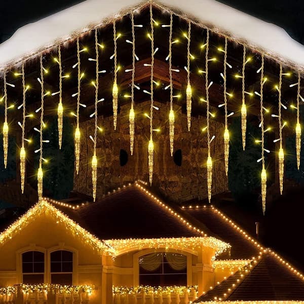 Julelys, LED lyslenke, 8 moduser istappslys (4M Varmt lys)