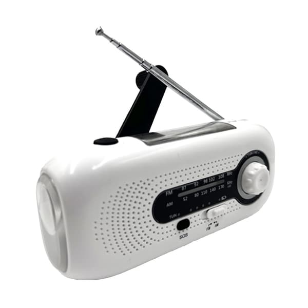 Nødradio med håndsveiv og 2000mAh backup-batteri, hvit