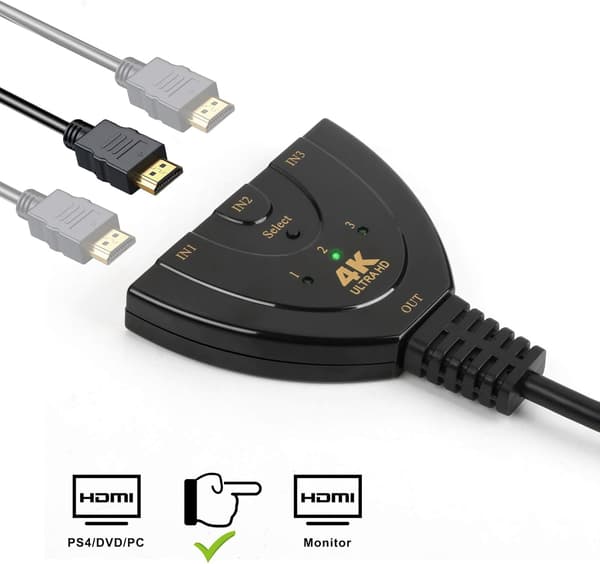 3 i 1 ud HDMI-switch, 4K HD HDMI-adapter