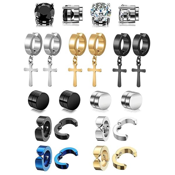 11 par øreringe i rustfrit stål, magnetiske øreclips, unisex (8 mm)
