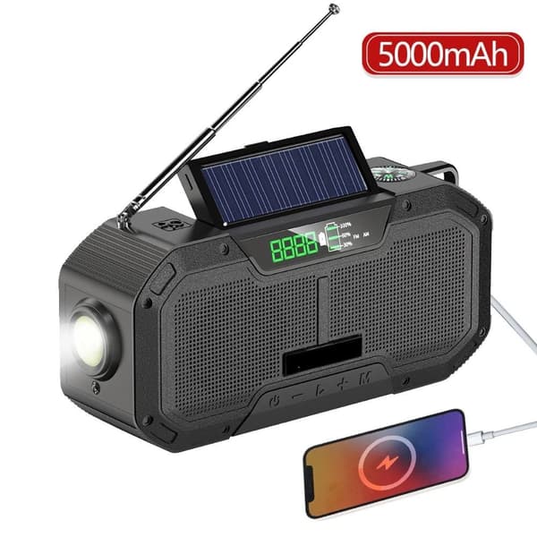 Radio Solar, LED Nødradio med Solcellepanel og Nødblitslys (Grønn)