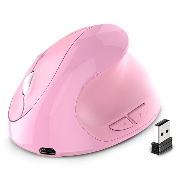 Genopladelig trådløs ergonomisk mus, lydløs, pink