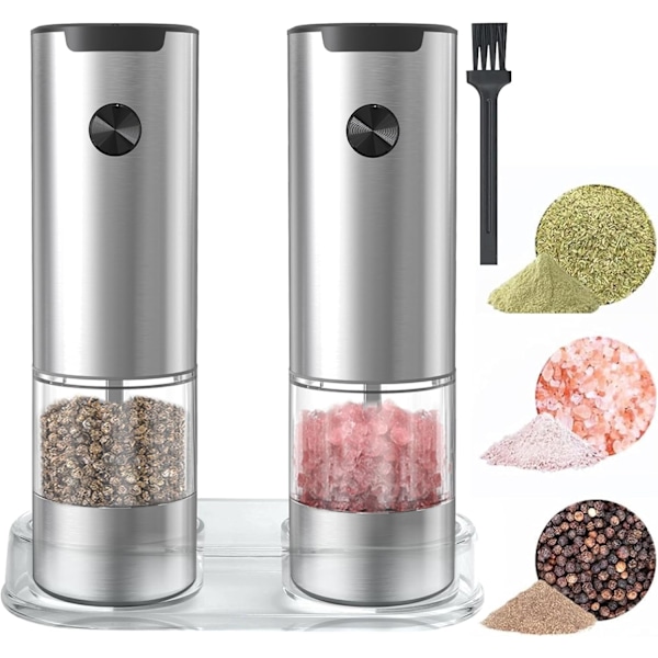 Elektrisk Salt- och Pepparkvarn Set Batteridriven Pepparkvarn Justerbar Grovlek med Bas