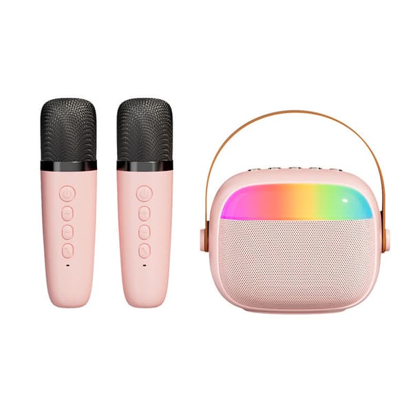 Mini Karaoke-laite lapsille, Bluetooth-kaiutin 2 mikrofonilla (pinkki)