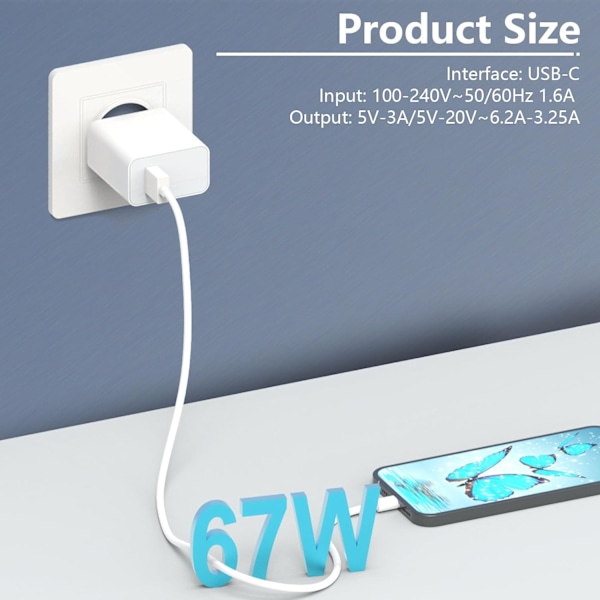 67W USB C Snabbladdare för Xiaomi 12S 13 13T Ultra 12 Lite 12X, med 1M USB C-kabel