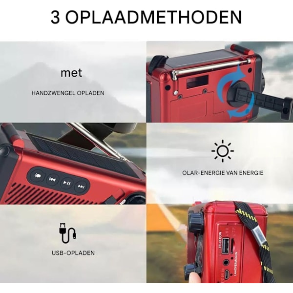 Solradio, Handvevad Nödsituationer AM/FM Radio Ficklampa (Röd)