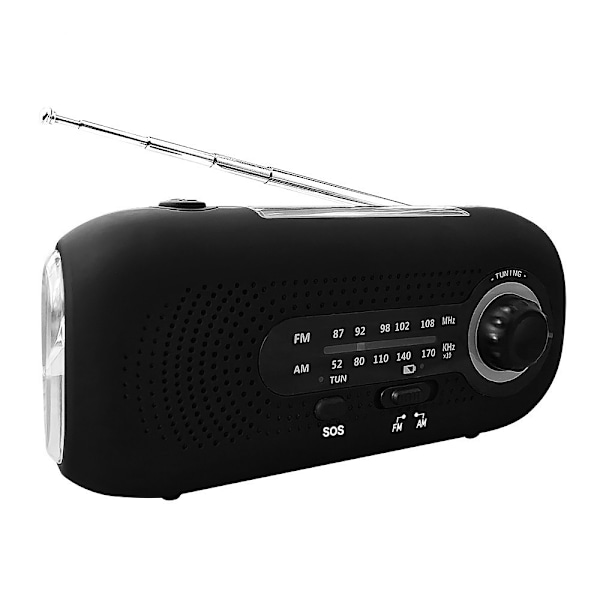 Nödradio med solceller och vev 2000mAh Portabel AM/FM-radio /svart