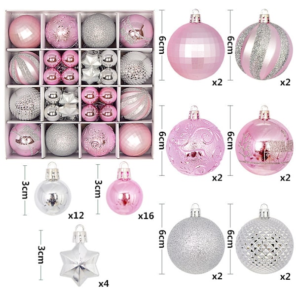 44 st julgranskulor (Rosa silver)