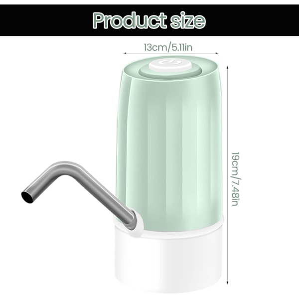 Vandflaskepumpe Bærbar USB-opladning Elektrisk vanddispenser til 3-5 gallon drikkevandspumpe sort