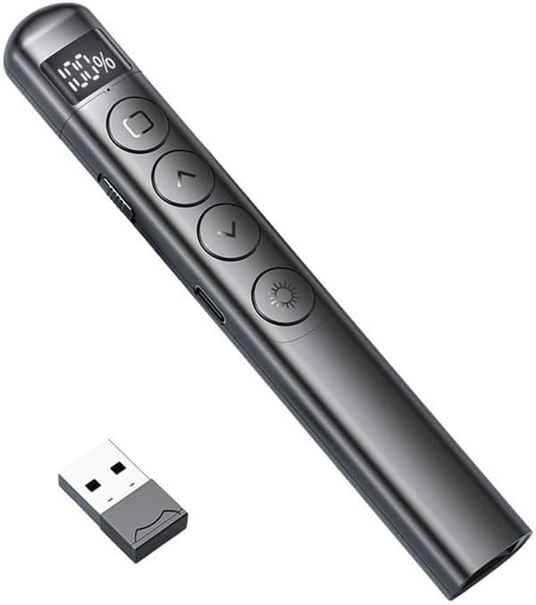 Trådlös USB Presentatör LCD Digital Display Uppladdningsbar Powerpoint Bildspel Laserpresentation