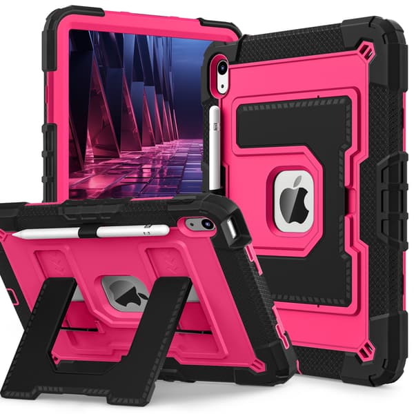 Fodral för iPad 10.2 7:e (2019)/8:e (2020)/9:e (2021) Anti-Fall Ställ (Svart Rosröd)