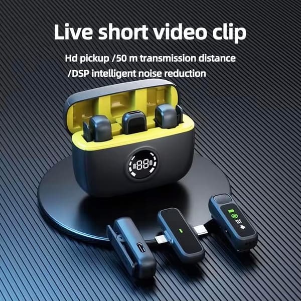 Lavalier Mikrofon 2 I 1 Trådløs Støjreduktion Til Live Interview Vlog Egnet Til Android Og Apple (Gul)