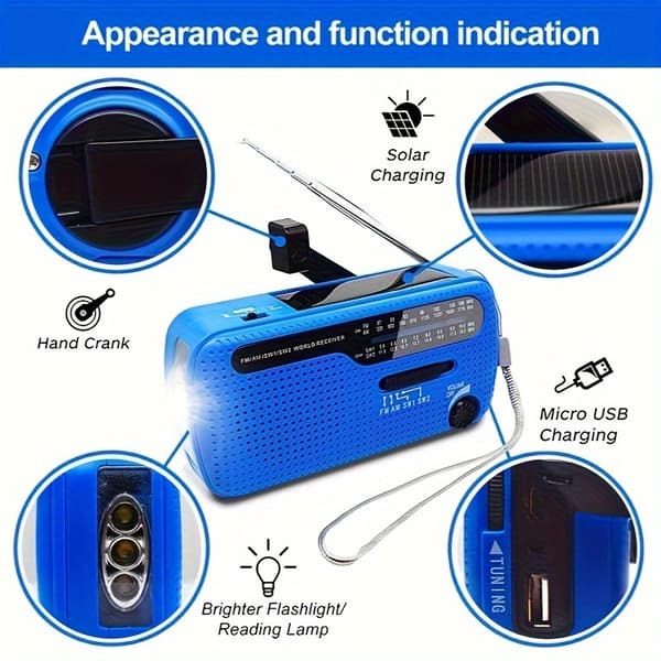 Radio aurinkokennolla 1200MAH, virrantuotolla ja taskulampulla