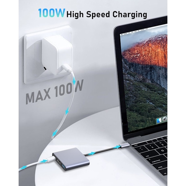 3-i-1 Type-C til HDMI dockingstation Adapter USB 3.0 Hub 4K Video- og Lydkonverter med PD 100W Hurtig Opladning