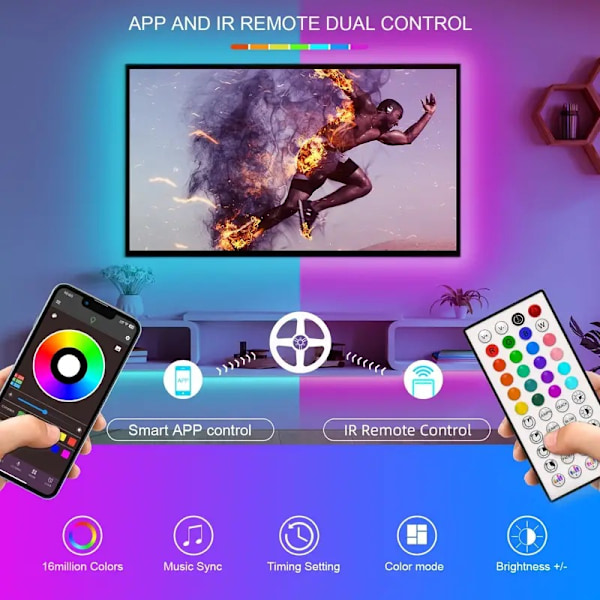 LED Lysstrip 40M Smart RGB Bluetooth Musik Controller Med 44 Taster