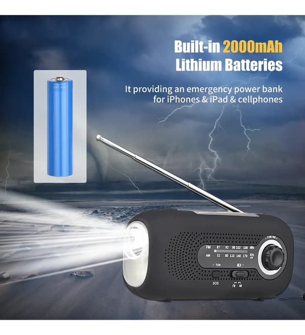 Monitoiminen käsikampi hätätilanne aurinkoradio 2000mah (vihreä)