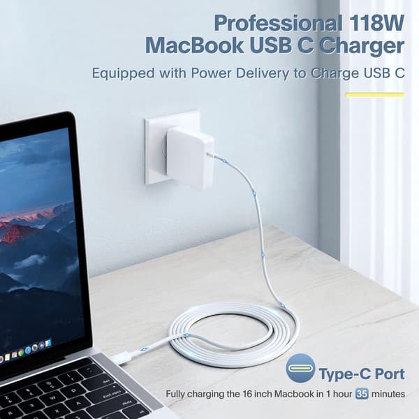 Oplader til MacBook Pro/Air 13 14 15 16 tommer 118W