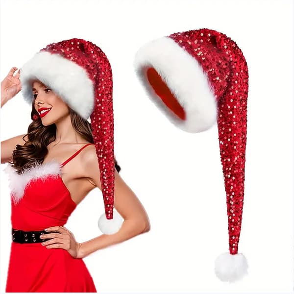 Julhatt, Unisex Paljettprydda Tomtehattar (röd)