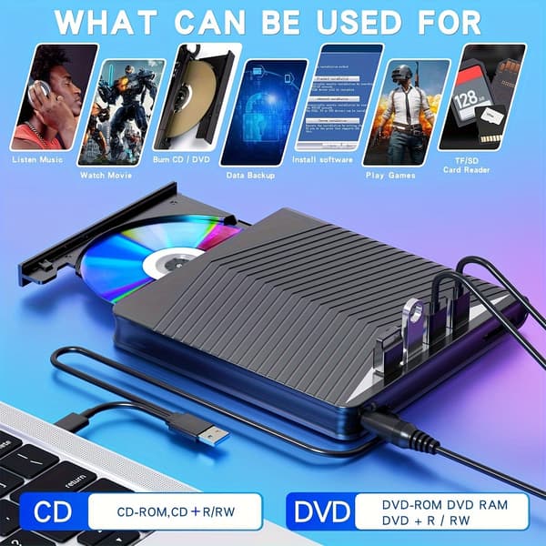 Ekstern CD DVD-drev USB 3.0 Multifunktionel Type-C CD-brænder