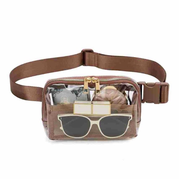 Genomskinlig Magväska Bältesväska Midjeväska Crossbody Väskor Bum Bag för Kvinnor Träning Shopping Resor Brun